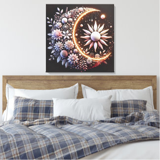 Floral Half Moon Stretched Canvas Print