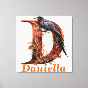 Floral Halloween Custom Name Letter D Monogram  Canvas Print