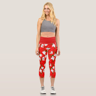 floral halloween ghosts flowers red capri leggings