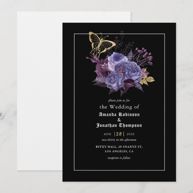 Floral Halloween Gothic Wedding Invitation (Front/Back)