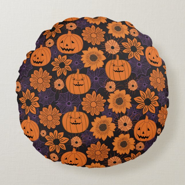 Floral Halloween Round Pillow (Front)