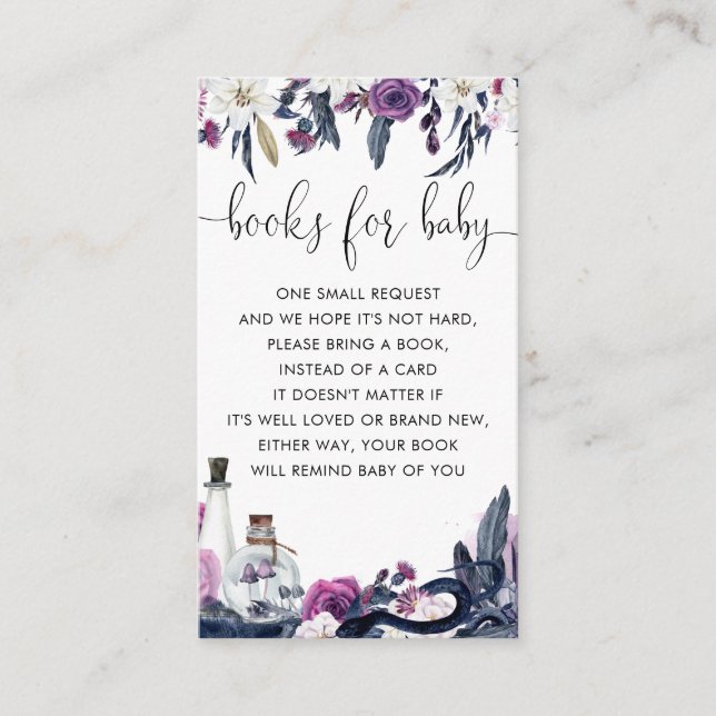 Floral Halloween Skull Snake Books For Baby Shower Enclosure Card (Front)