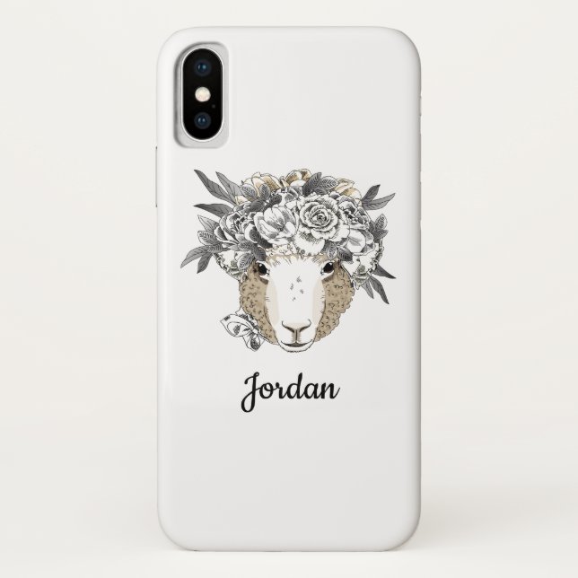 Floral Halo Sheep | Add Your Name Case-Mate iPhone Case (Back)