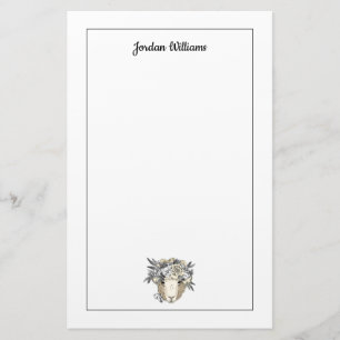 Floral Halo Sheep   Add Your Name Stationery