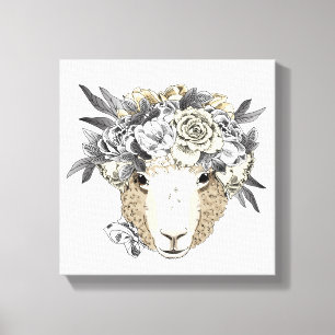 Floral Halo Sheep Canvas Print