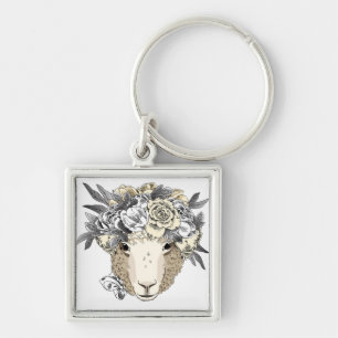 Floral Halo Sheep Keychain
