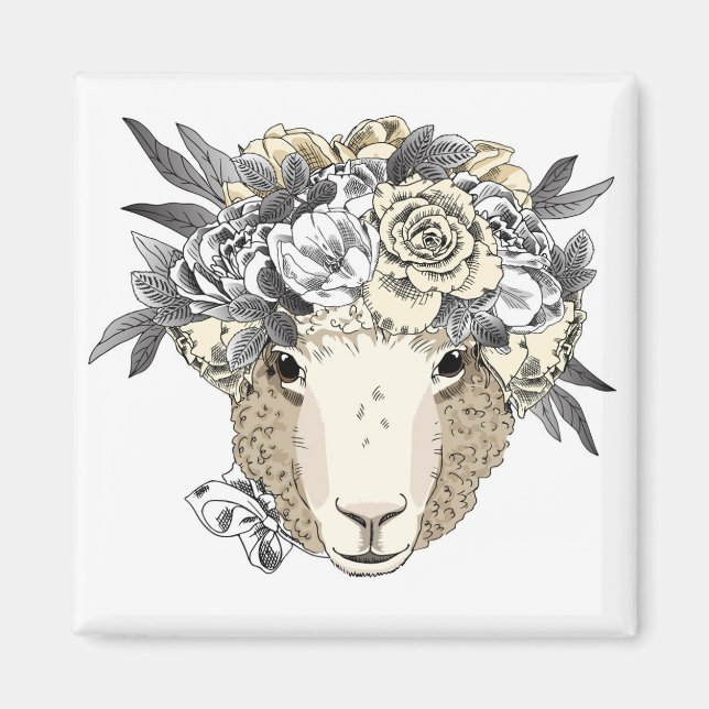 Floral Halo Sheep Magnet (Front)