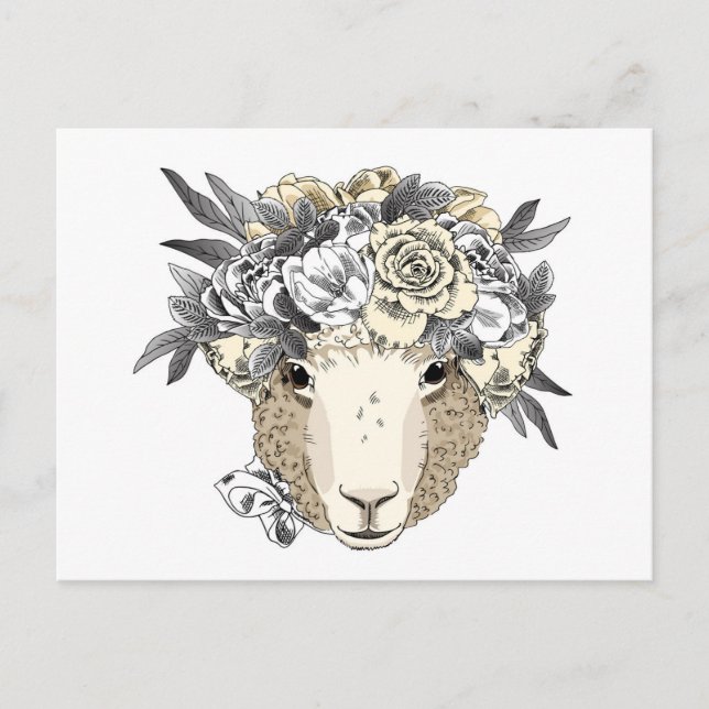 Floral Halo Sheep Postcard (Front)