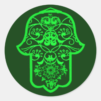 Floral Hamsa (Green) Classic Round Sticker