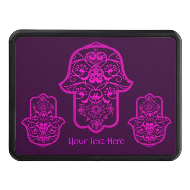 Floral Hamsa (Pink) Trailer Hitch Cover (Front)