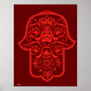 Floral Hamsa (Red) Poster