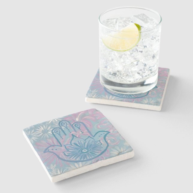 Floral Hamsa Stone Coaster (Side)