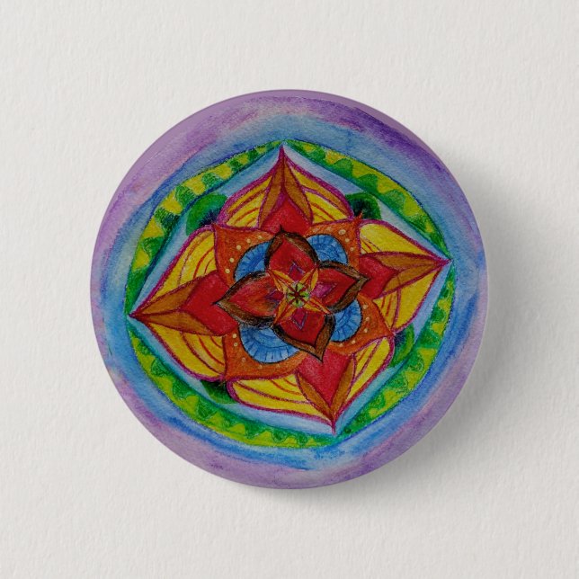 Floral Hand Drawn Mandala Art  Button (Front)