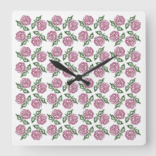 floral hand-drawn pattern square wall clock