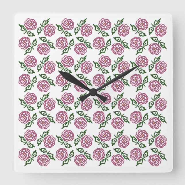floral hand-drawn pattern square wall clock (Front)
