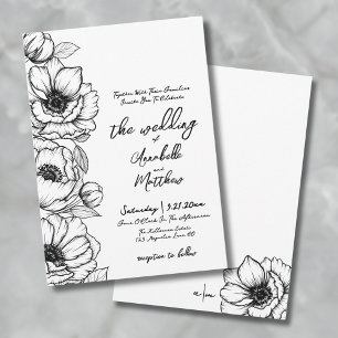 Floral Hand Drawn Whimsical Botanical Wedding Invitation