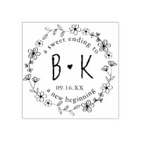 Floral Hand Drawn Wreath Monogram Date Wedding