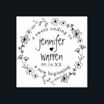 Floral Hand Drawn Wreath Personalized Wedding Rubber Stamp<br><div class="desc">A sweet ending to a new beginning personalizes with names,  date,  and hand-drawn flowers. Email me @ JMR_Designs@yahoo.com if you need assistance or have any special request.</div>