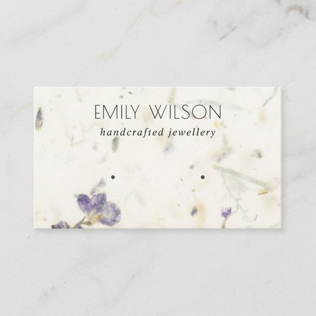 Floral Handmade Paper Texture Stud Earring Display Business Card (Front)
