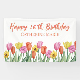 Floral Happy 16th Birthday  Banner