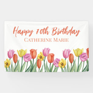 Floral Happy 70th Birthday Banner