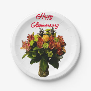Floral Happy Anniversary Paper Plate