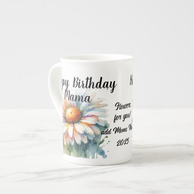 Floral Happy Birthday Mama Personalize Bone China Mug (Front Left)