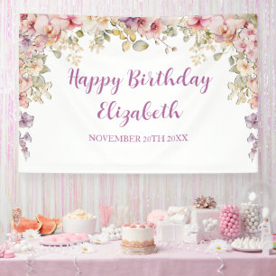 Floral Happy Birthday orchids backdrop banner