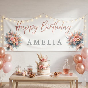 Floral Happy Birthday Personalized Party Banner Si
