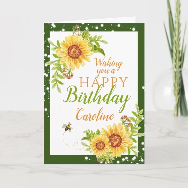 Floral Happy Birthday Sunflower Card (Front)