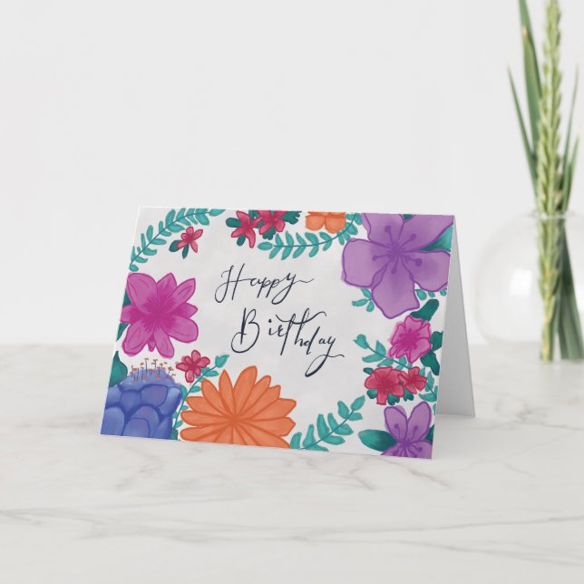 Floral Happy Birthday Thank You Card (Front)