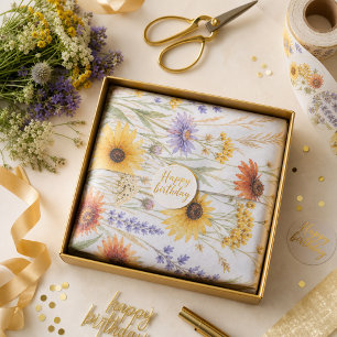 Floral Happy Birthday Wildflowers Gold Script Tissue Paper