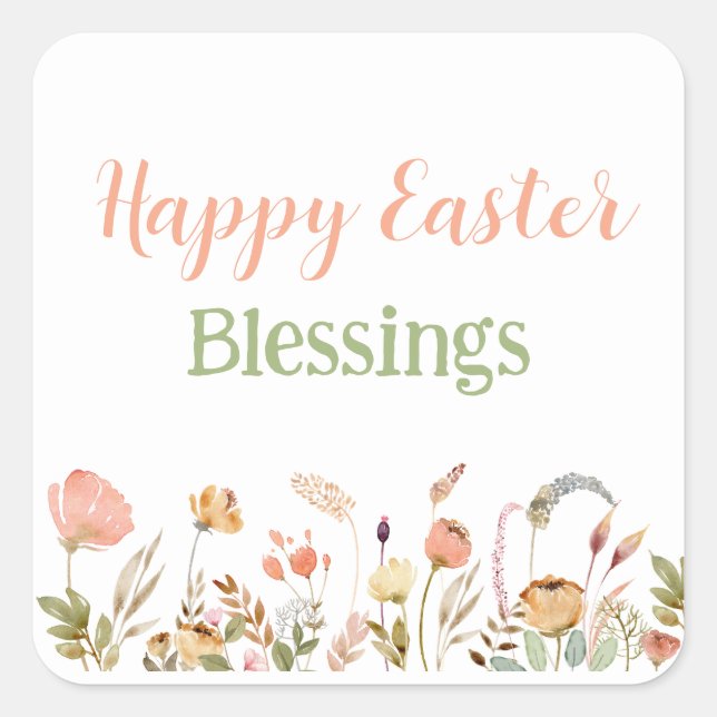 Floral Happy Easter Blessing Classy Custom Text  Square Sticker (Front)