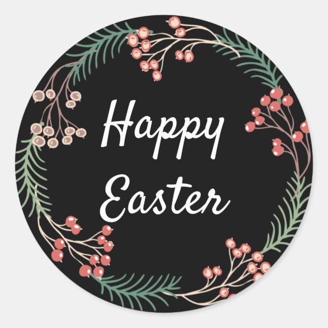 Floral Happy Easter Classic Round Sticker (Front)
