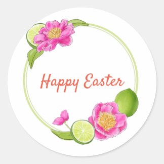 Floral Happy Easter Classic Round Sticker