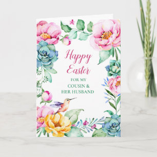 Floral Happy Easter Cousin and Her Husband Holiday Card
