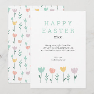 Floral Happy Easter Cute Modern Green Tulip Flower Holiday Card
