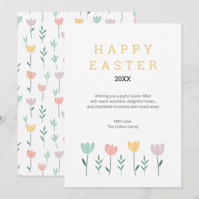 Floral Happy Easter Cute Modern Pastel Flowers Holiday Card (Front/Back)