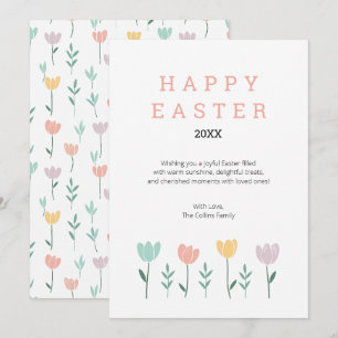 Floral Happy Easter Cute Modern Pastel Pink Flower Holiday Card