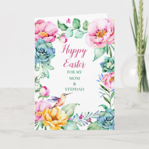 Floral Happy Easter Mom and Stepdad Holiday Card
