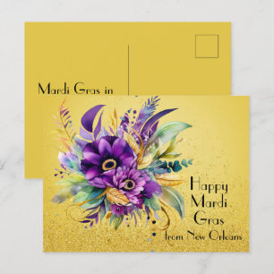 Floral Happy Mardi Gras from New Orleans Postcard