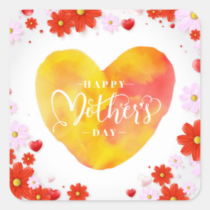 Floral Happy Mother's Day, Best Mom Ever Square Sticker