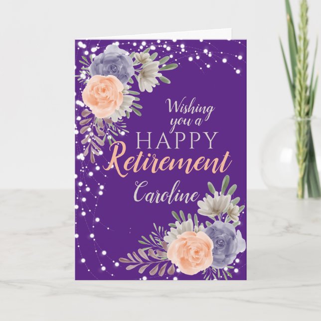 Floral Happy Retirement Peony Rose Purple Card (Front)