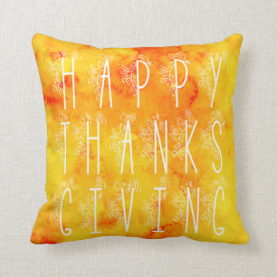 Floral Happy Thanksgiving Watercolor Throw Pillow