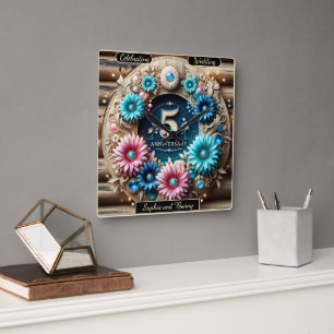 Floral Harmony: Perfect Anniversary Design Idea Square Wall Clock