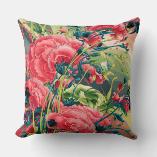 Floral Harmony: Ukiyo-e Inspired Bedding Set Throw Pillow