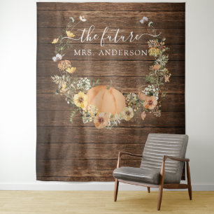 Floral Harvest Pumpkin Bridal Backdrop Photo Booth Tapestry