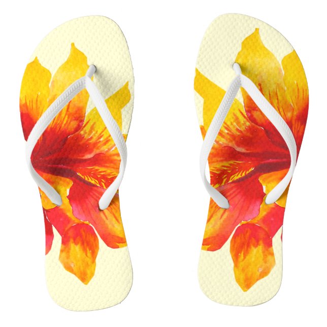 Floral Hawaii Yellow Flip Flops (Footbed)