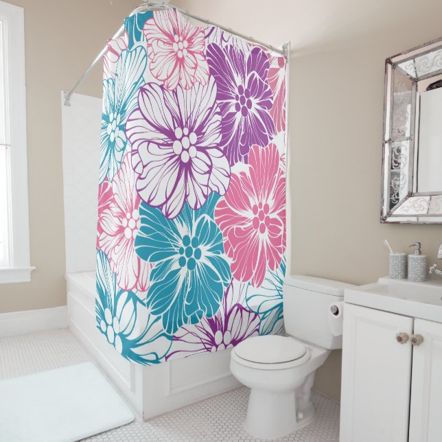 Floral Hawaiian Hibiscus Flowers Pink Teal Purple (In Situ)