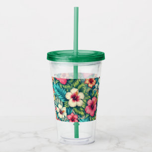 Floral Hawaiian/tropical Acrylic Tumbler